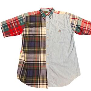Ivy Crew Mens Plaid Colorblock Patchwork Short Sleeve Button Shirt CMS-958 L
